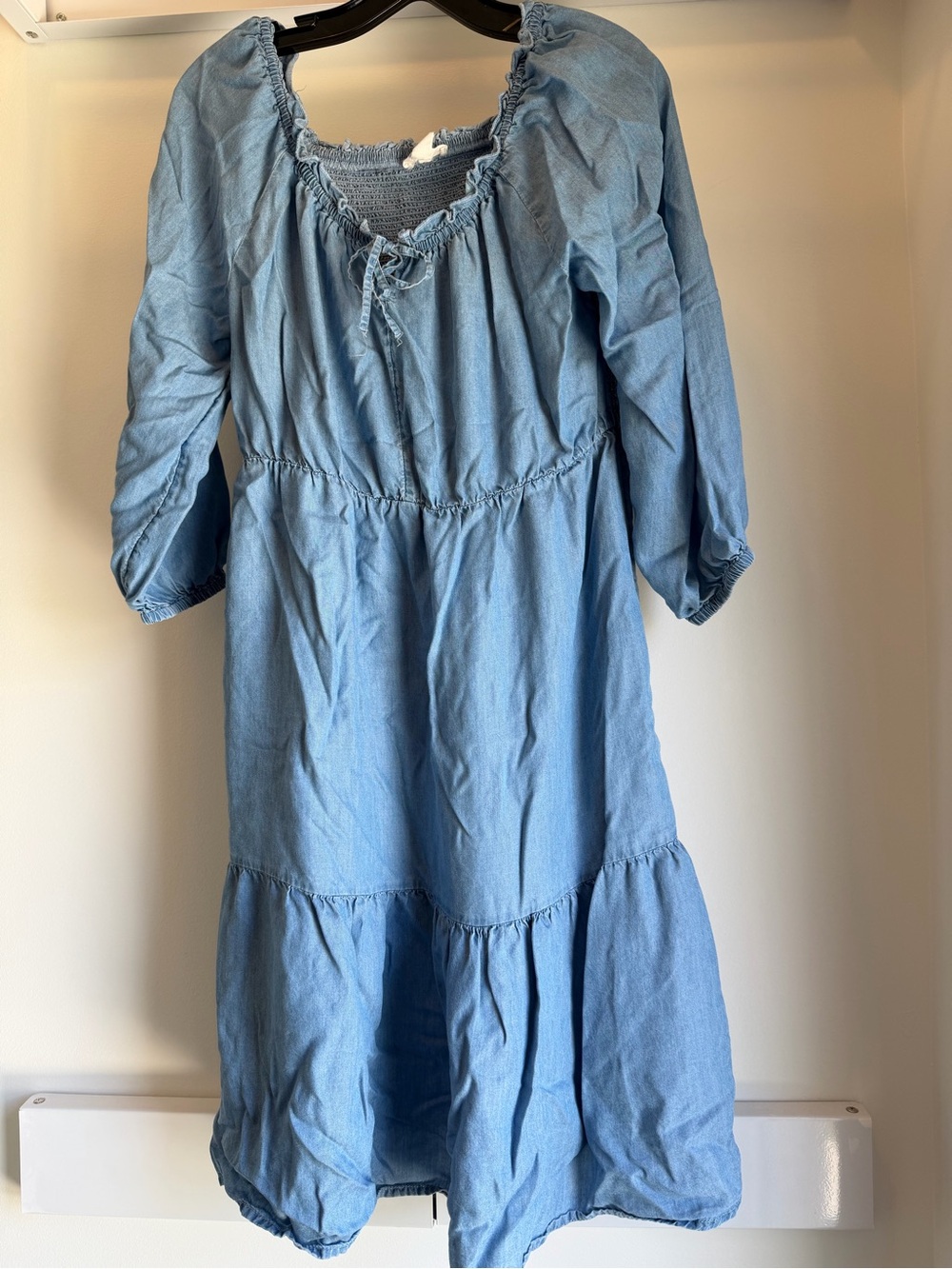 Womens Light Blue Tiered Peasant Dress